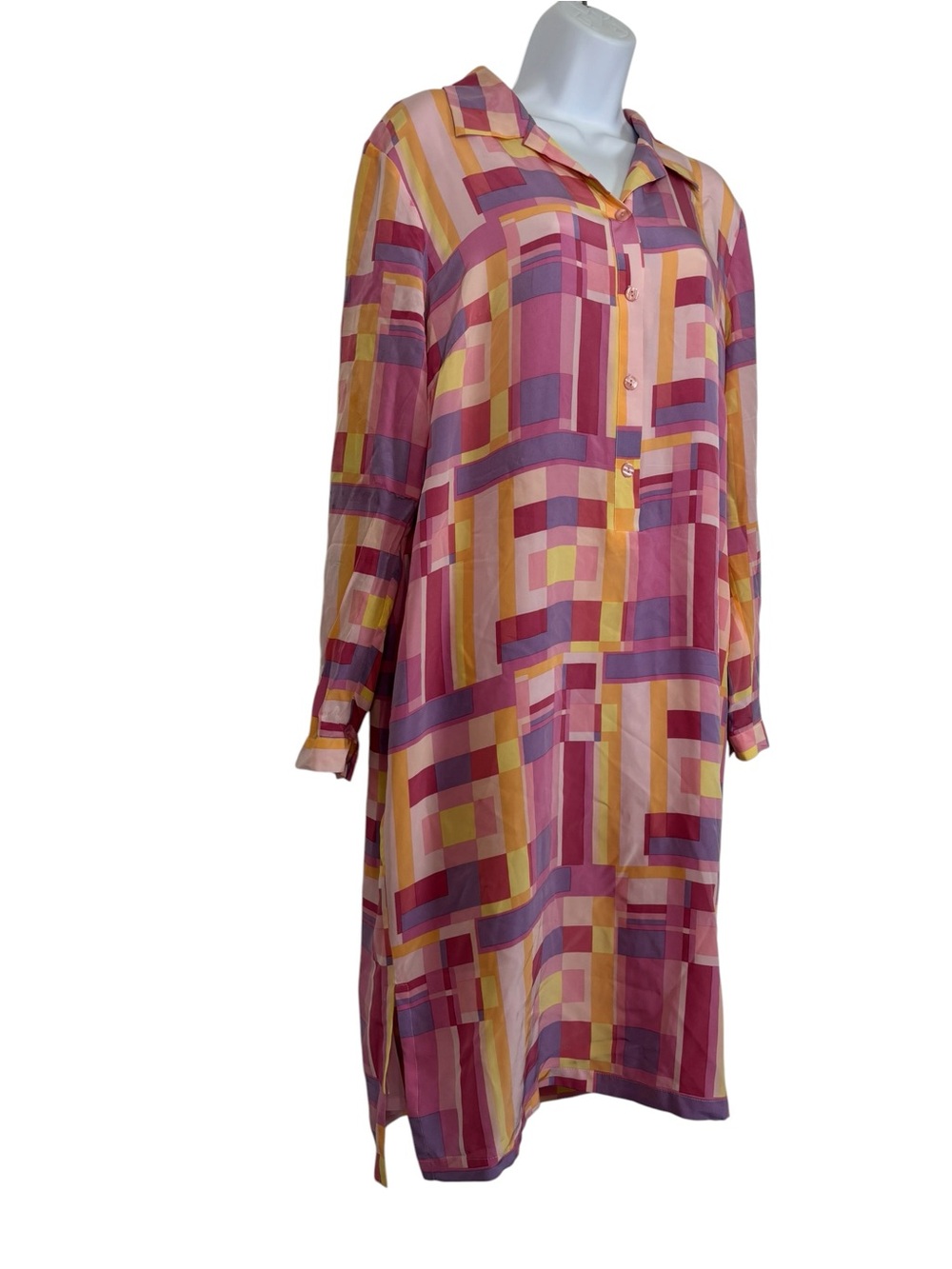 Vintage Bob Mackie Studio 100% Silk Geometric Tunic Shirt Dress Sz14 - Picture 3 of 12